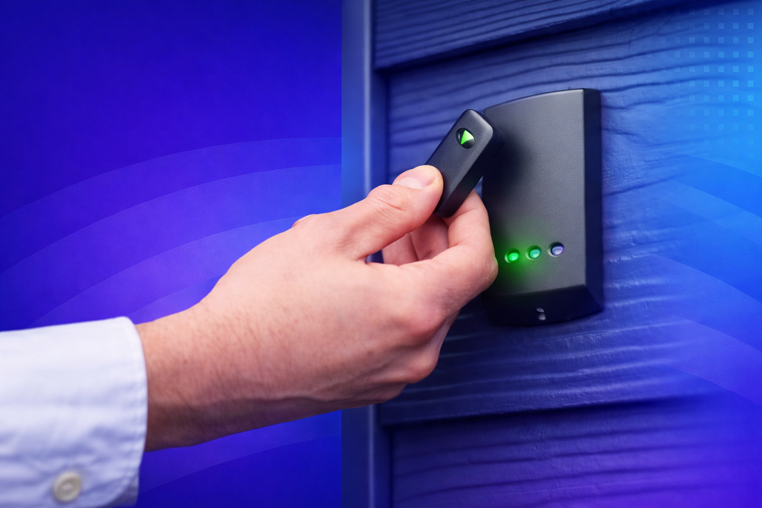 Hand using keycard on access control reader