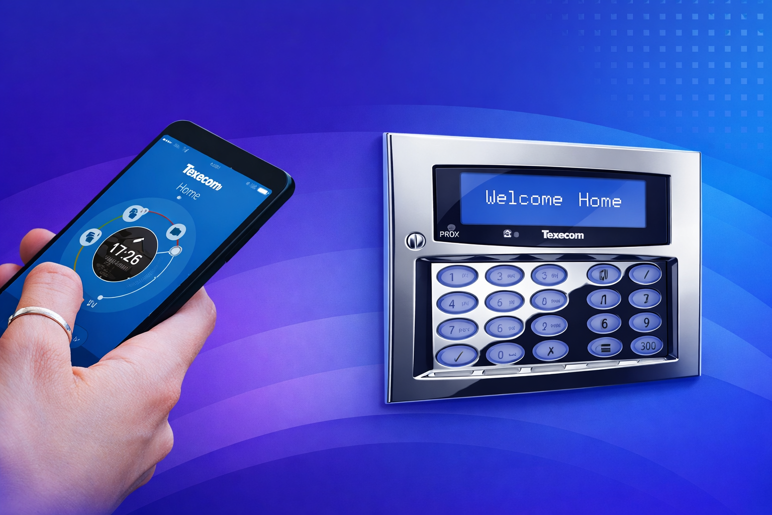 Person using Texecom intruder alarm control panel