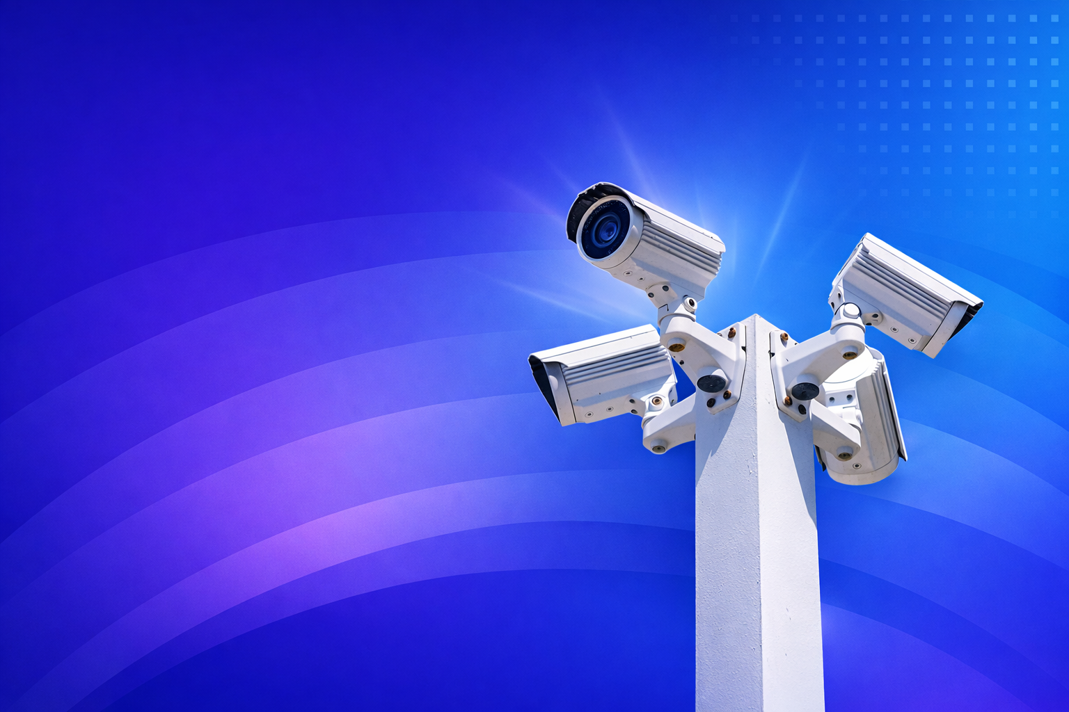 Professional CCTV security cameras mounted on pole